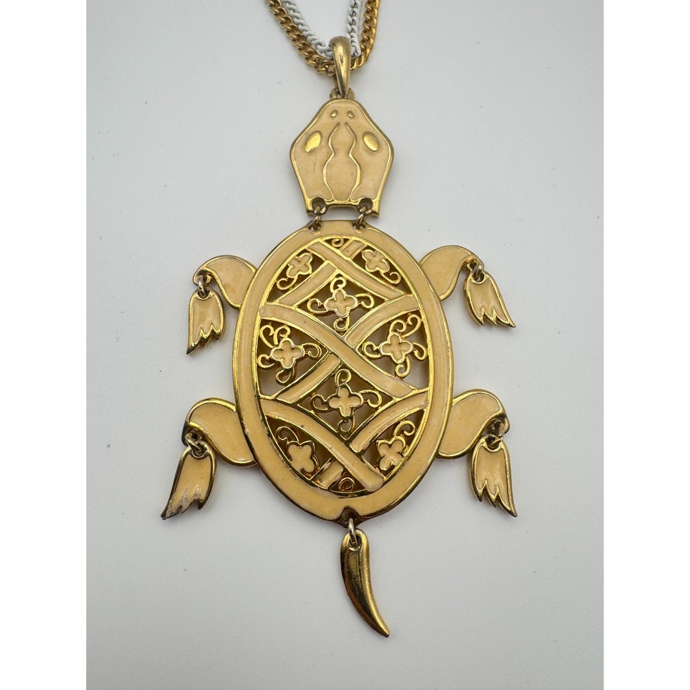 Vintage Turtle Necklace 1960s Articulated Enamel Mod Oversized